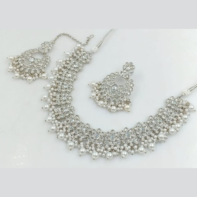 Kavita Art Silver Plated Crystal Stone And Pearl Necklace Set