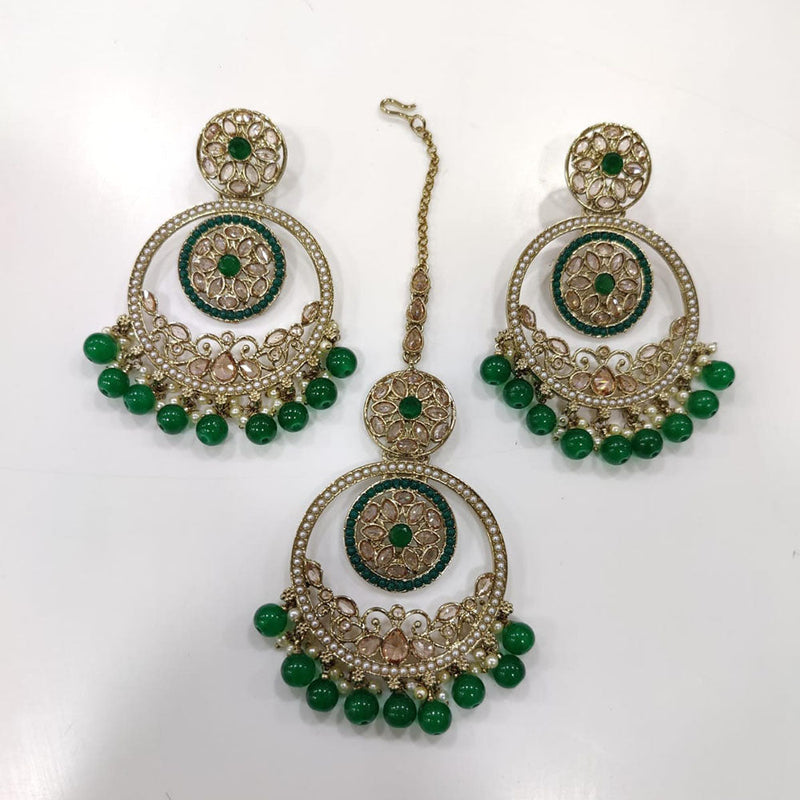 Kavita Art Gold Plated Crystal Stone And Pearls Earrings With Maangtikka