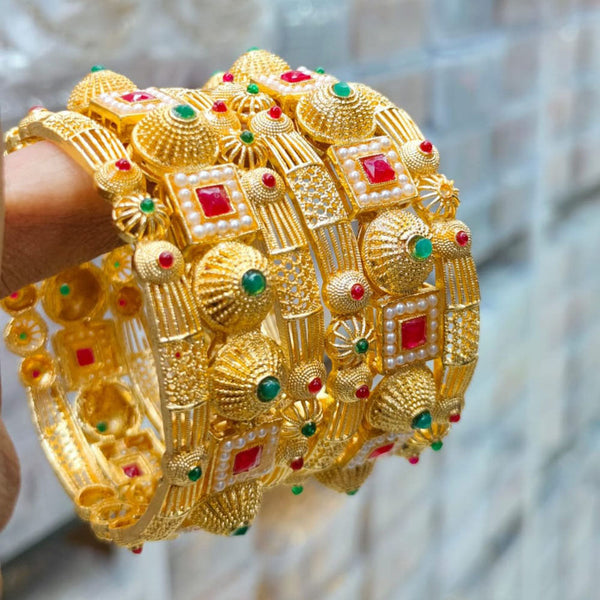 Kavita Art Gold Plated Pota Stone And Pearls Bangles Set