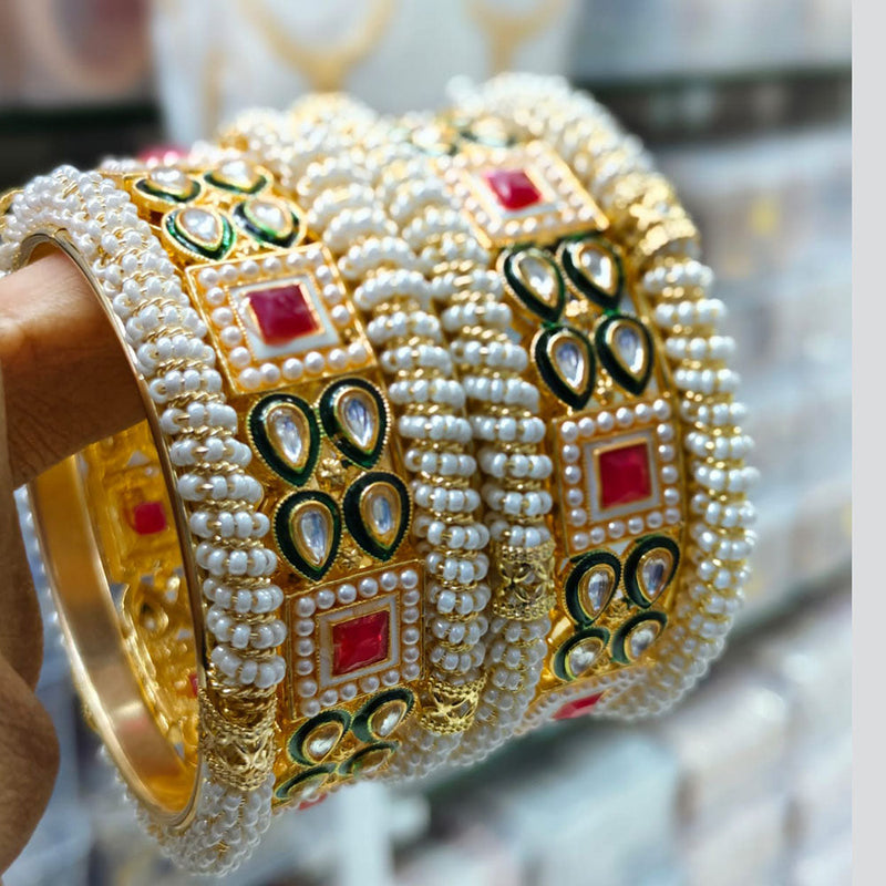 Kavita Art Gold Plated Kundan Stone And Pearls Bangles Set