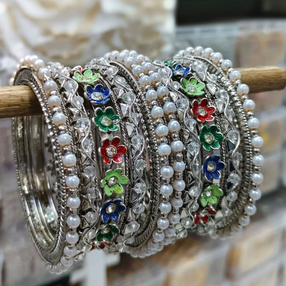 Kavita Art Silver Plated Austrian Stone And Beads Bangles Set