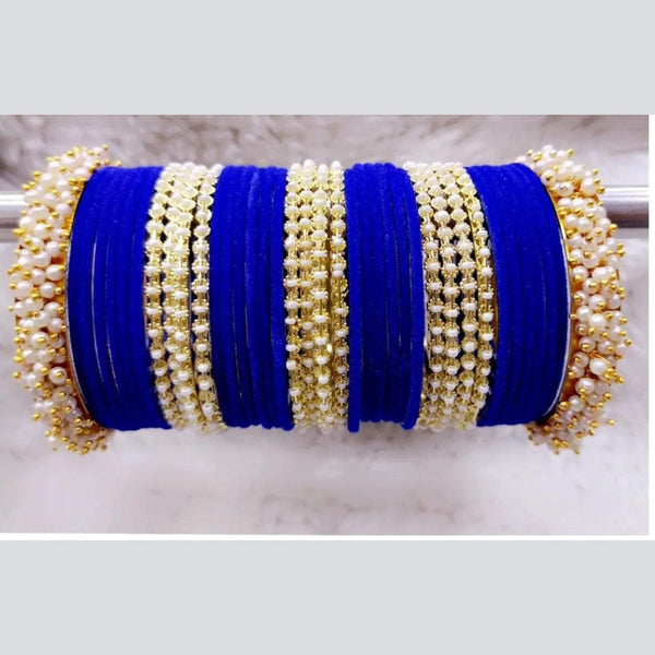 Kavita Art Gold Plated Pearls And Velvet Bangles Set