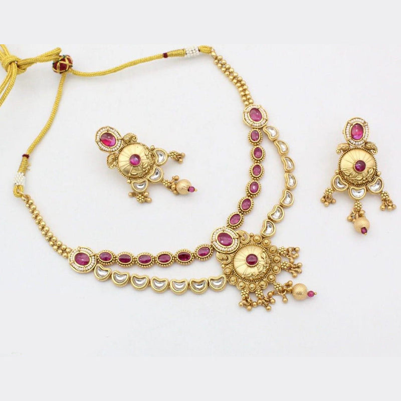 Kavita Art Gold Plated Kundan Stone And Pearls Necklace Set