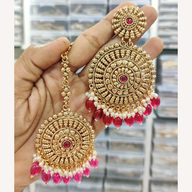 Kavita Art Gold Plated Pota Stone And Pearls Earrings With Maangtikka