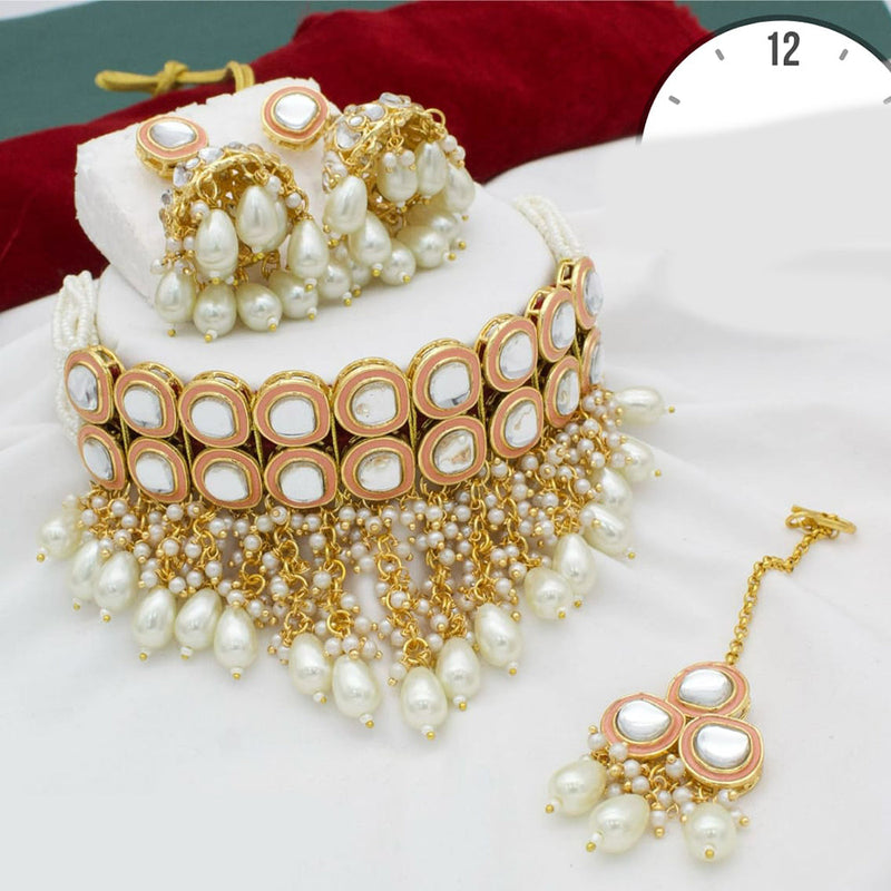 Kavita Art Gold Plated Kundan Stone And Pearl Choker Necklace Set