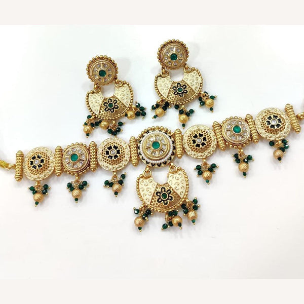 Kavita Art Gold Plated Kundan Stone And Meenakari Choker Necklace Set