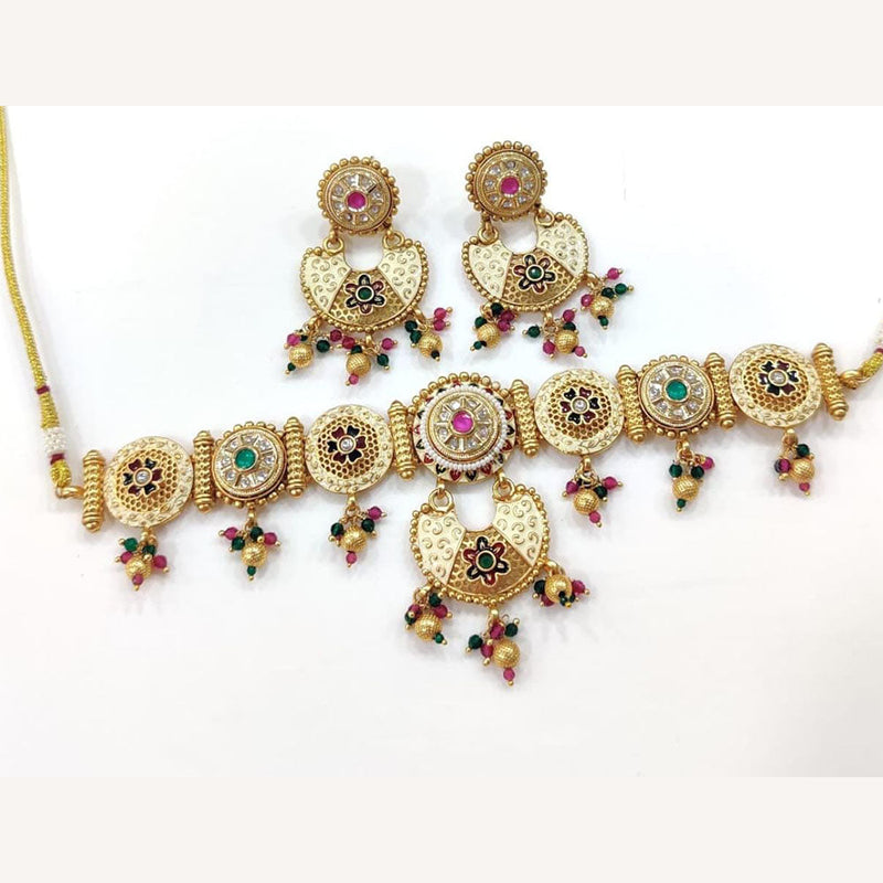 Kavita Art Gold Plated Kundan Stone And Meenakari Choker Necklace Set