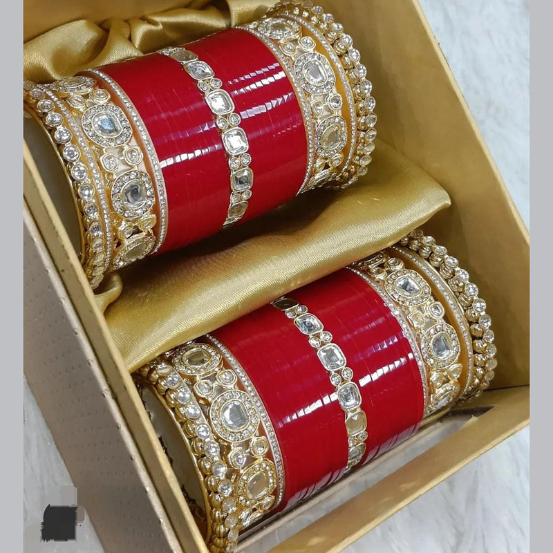 Kavita Art Gold Plated Austrian Stone And Pearls Acrylic Bangle Set