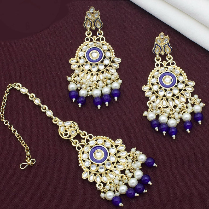 Kavita Art Gold Plated Kundan Stone And Meenakari Earrings With Maangtikka