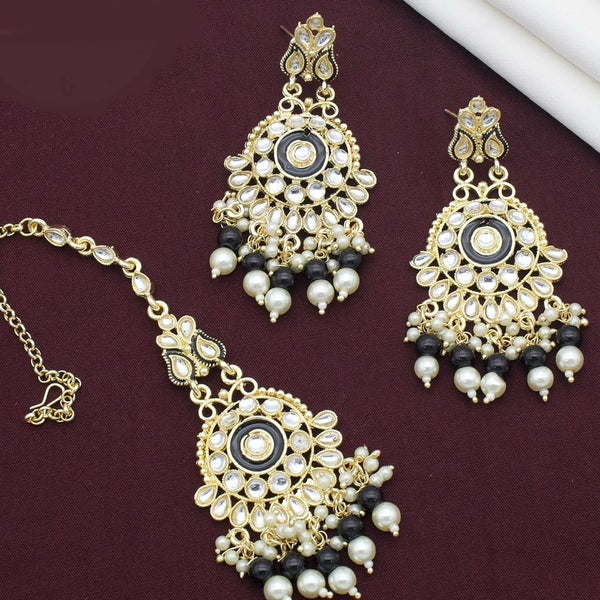 Kavita Art Gold Plated Kundan Stone And Meenakari Earrings With Maangtikka