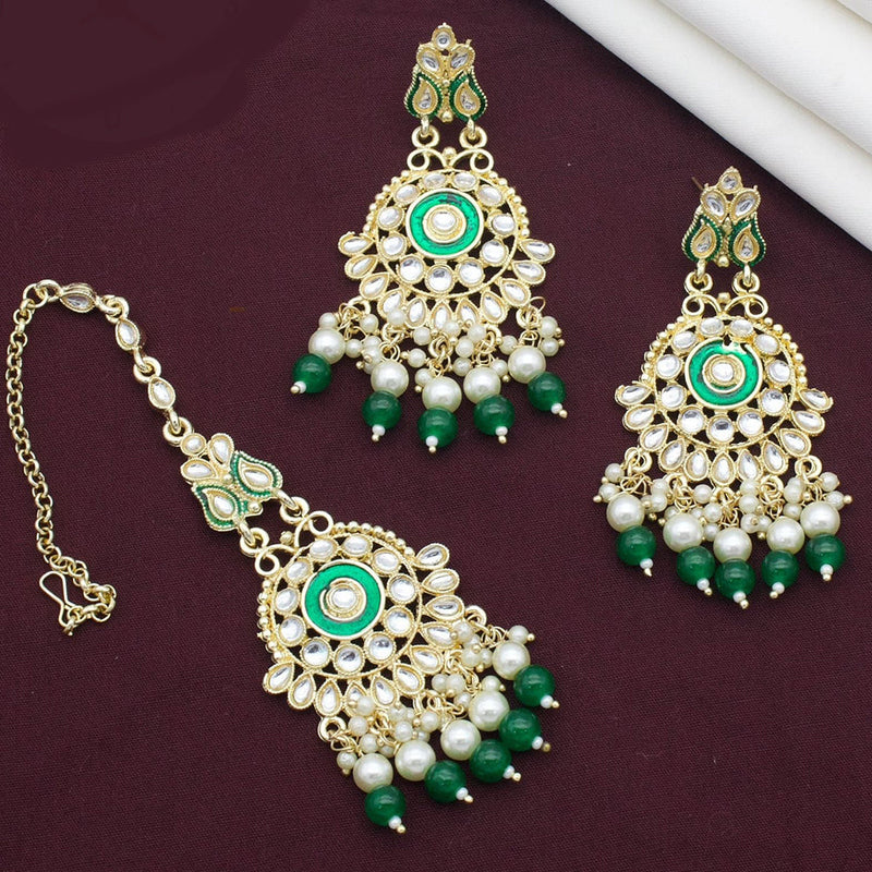 Kavita Art Gold Plated Kundan Stone And Meenakari Earrings With Maangtikka