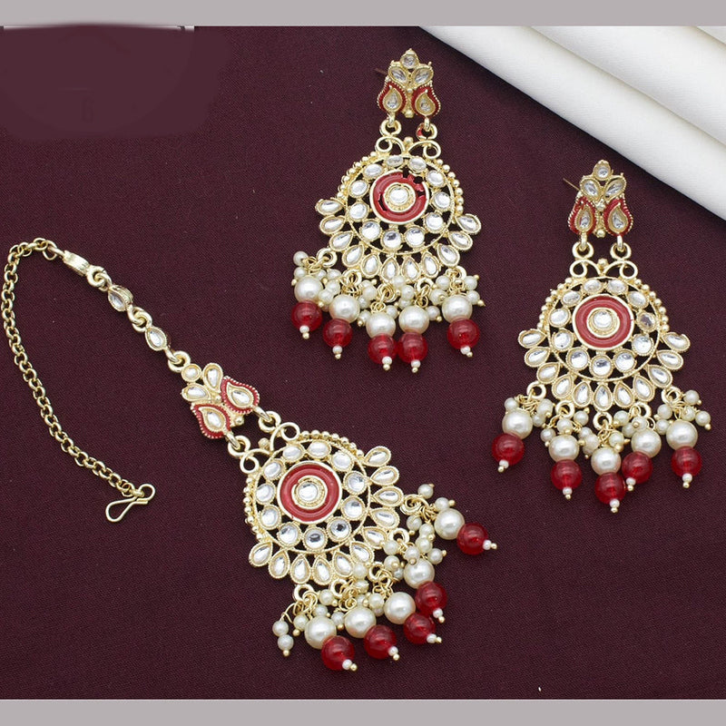 Kavita Art Gold Plated Kundan Stone And Meenakari Earrings With Maangtikka