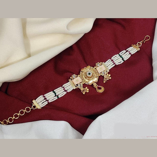 Kavita Art Gold Plated Pota Stone And Meenakari Pearl Bracelet