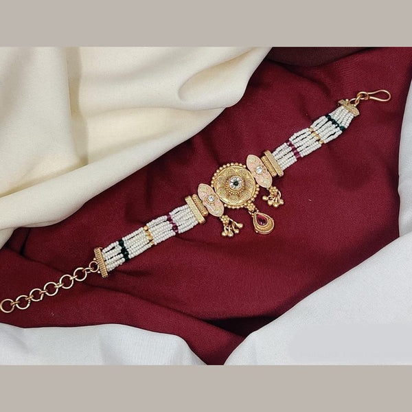 Kavita Art Gold Plated Pota Stone And Meenakari Pearl Bracelet