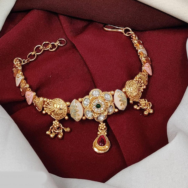 Kavita Art Gold Plated Pota Stone And Meenakari Pearl Bracelet