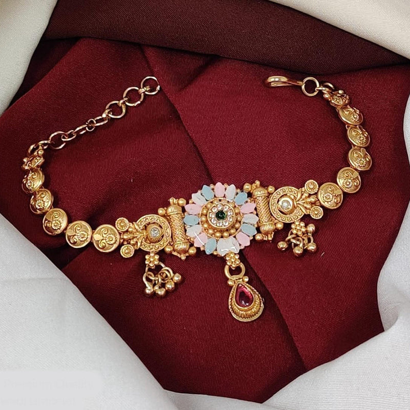 Kavita Art Gold Plated Pota Stone And Meenakari Pearl Bracelet