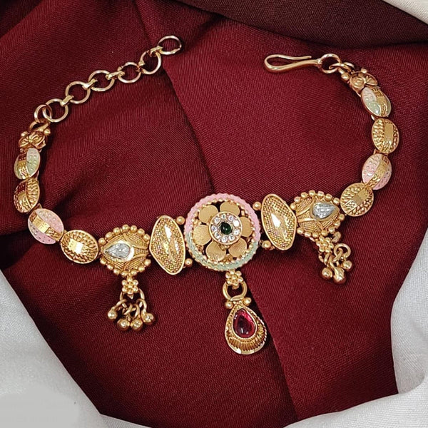 Kavita Art Gold Plated Pota Stone And Meenakari Pearl Bracelet