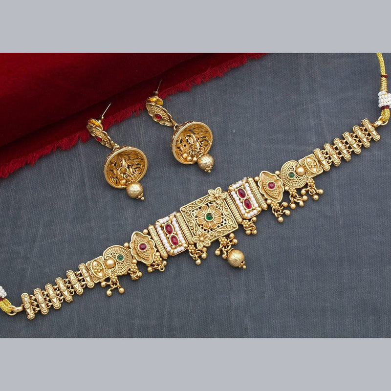 Kavita Art Gold Plated Kundan Stone And Pearl Choker Necklace Set