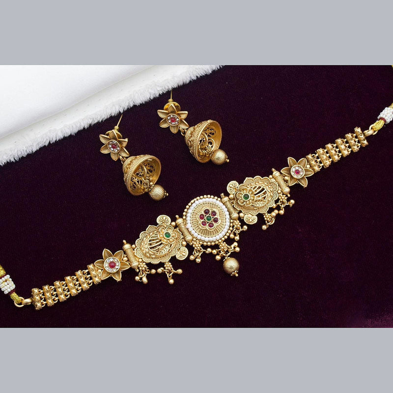 Kavita Art Gold Plated Kundan Stone And Pearl Choker Necklace Set