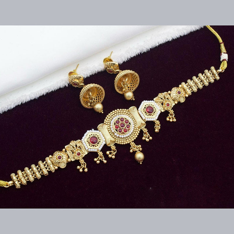 Kavita Art Gold Plated Kundan Stone And Pearl Choker Necklace Set