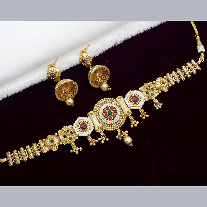 Kavita Art Gold Plated Kundan Stone And Pearl Choker Necklace Set