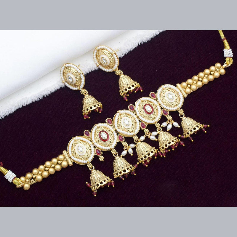 Kavita Art Gold Plated Kundan Stone And Pearl Choker Necklace Set