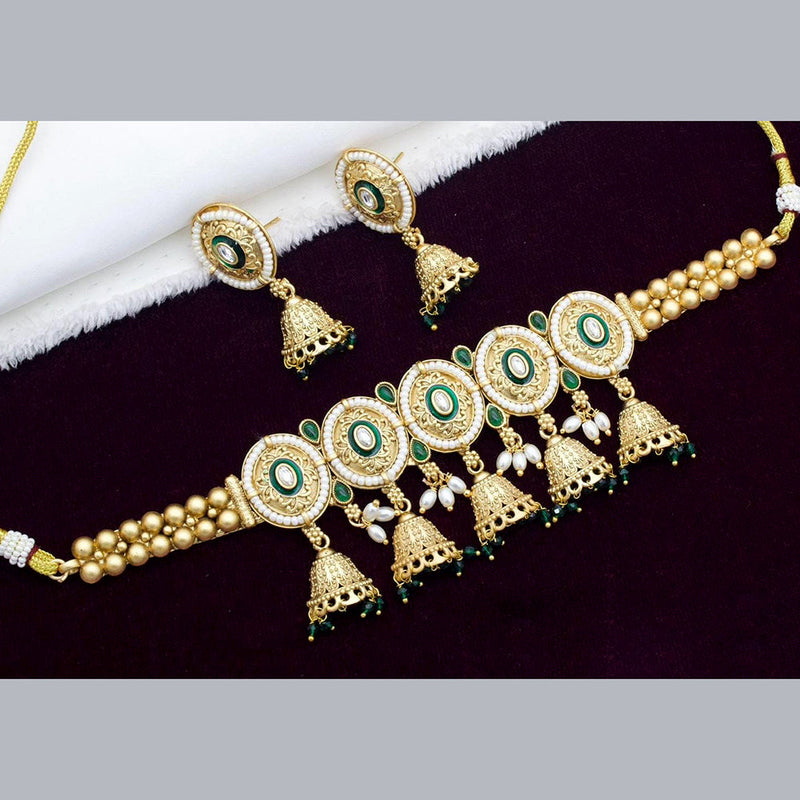 Kavita Art Gold Plated Kundan Stone And Pearl Choker Necklace Set