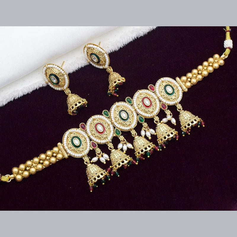 Kavita Art Gold Plated Kundan Stone And Pearl Choker Necklace Set