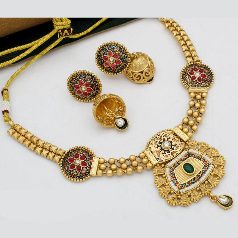 Kavita Art Gold Plated Kundan Stone And Meenakari Necklace Set