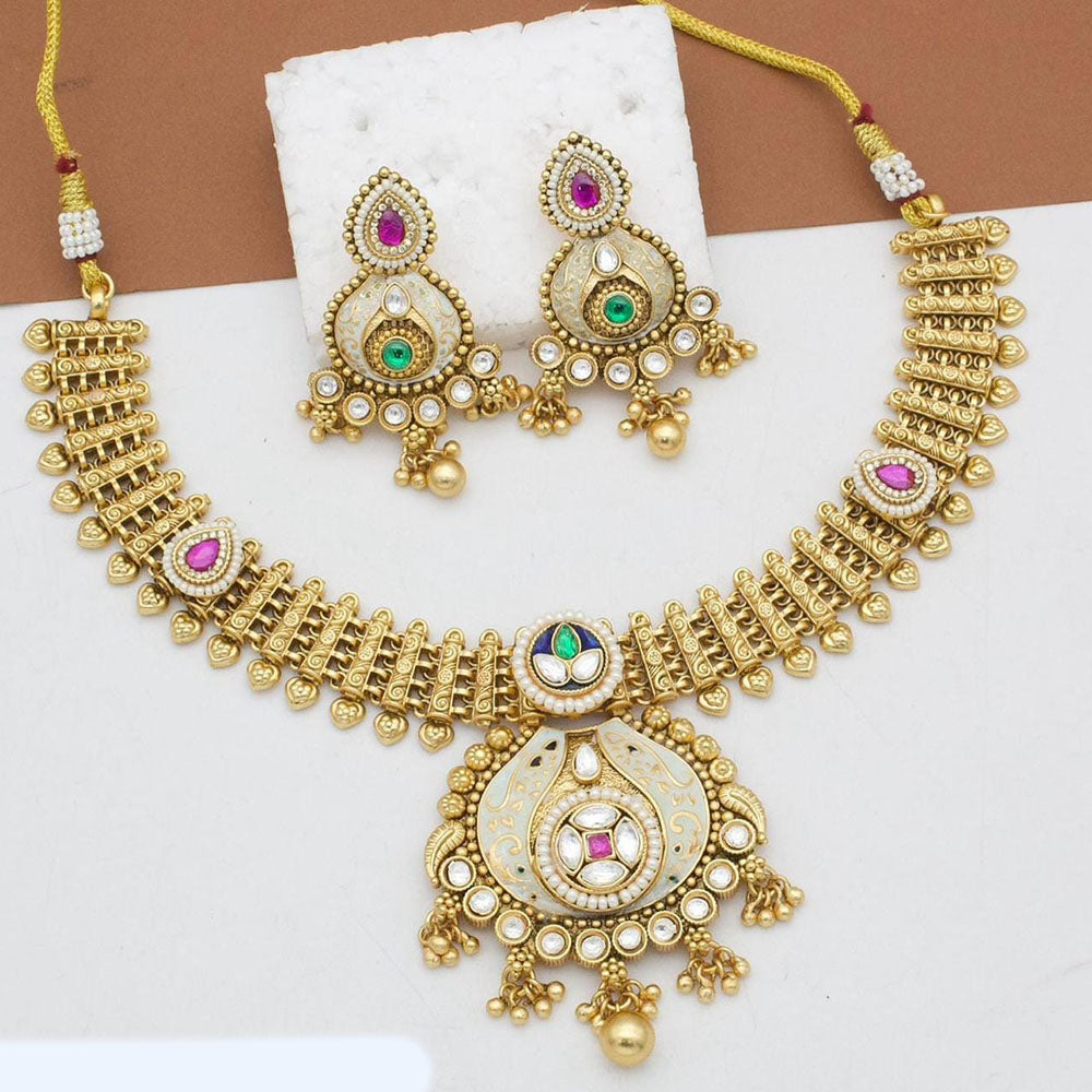 Kavita Art Gold Plated Kundan Stone And Meenakari Necklace Set