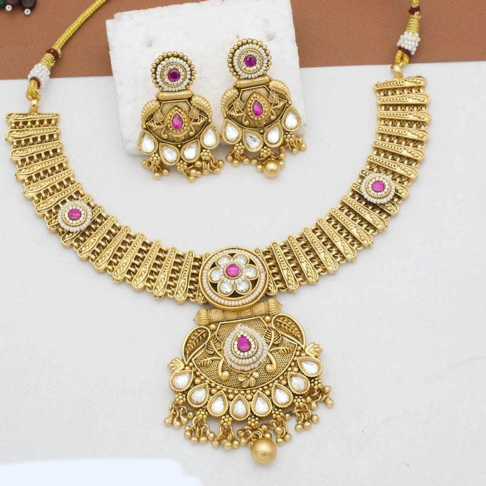 Kavita Art Gold Plated Kundan Stone And Pearls Necklace Set