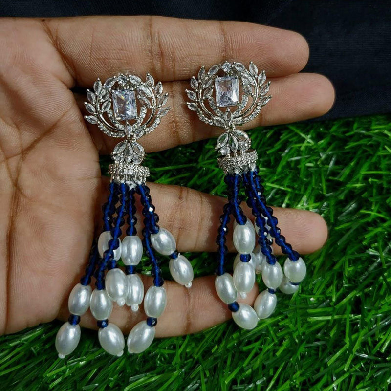 Kavita Art Silver Plated AD And Pearls Dangler Earrings