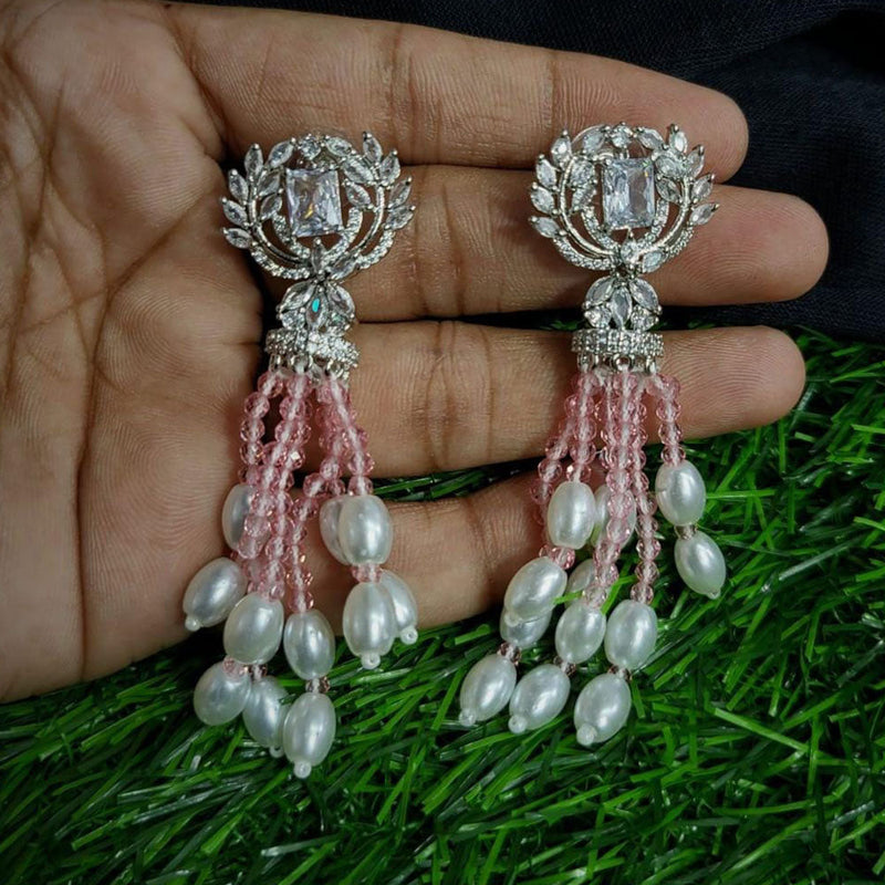 Kavita Art Silver Plated AD And Pearls Dangler Earrings