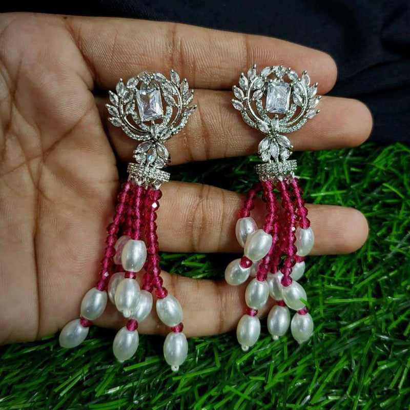 Kavita Art Silver Plated AD And Pearls Dangler Earrings