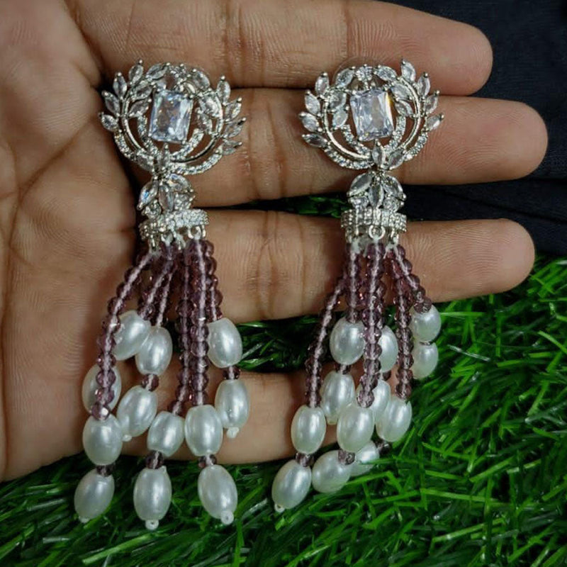 Kavita Art Silver Plated AD And Pearls Dangler Earrings