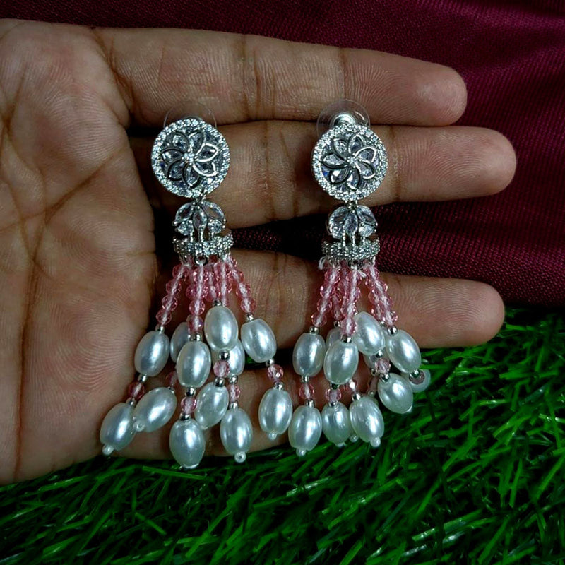 Kavita Art Silver Plated AD And Pearls Dangler Earrings