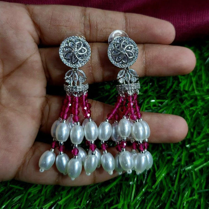 Kavita Art Silver Plated AD And Pearls Dangler Earrings