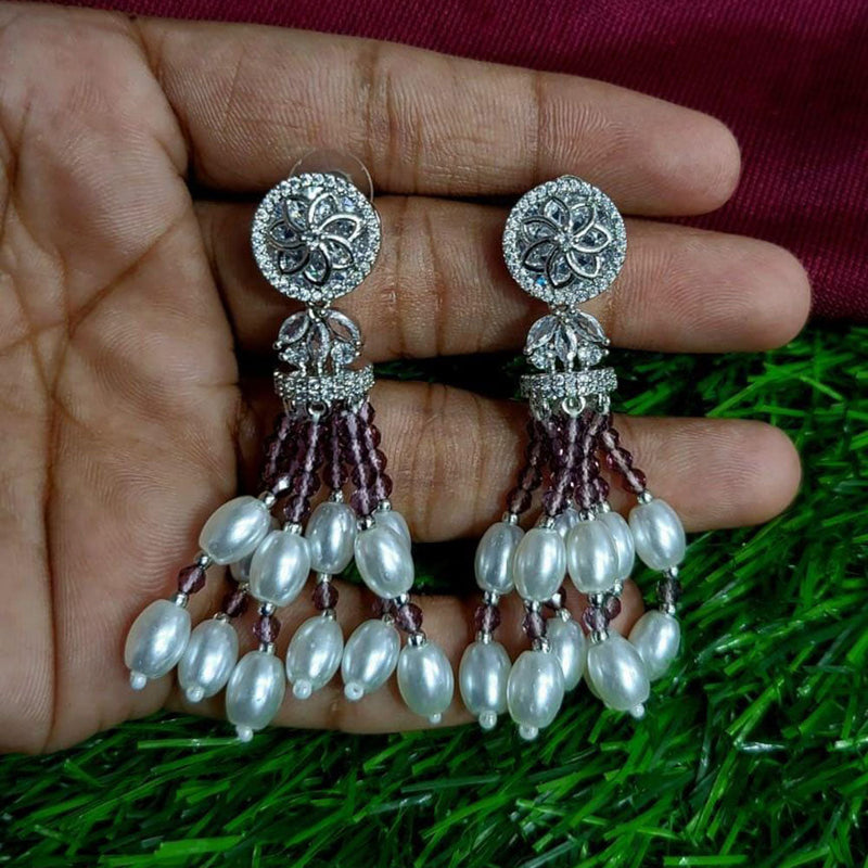 Kavita Art Silver Plated AD And Pearls Dangler Earrings