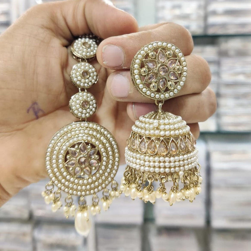 Kavita Art Gold Plated Crystal Stone And Pearl Earrings With Mangtikka