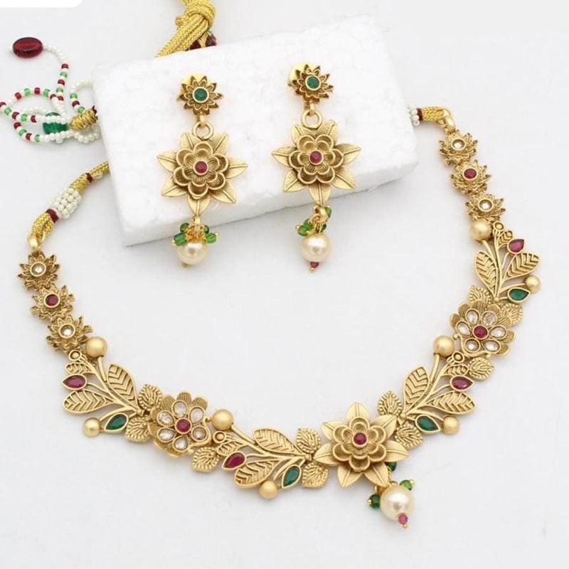 Kavita Art Gold Plated Pota Stone Necklace Set