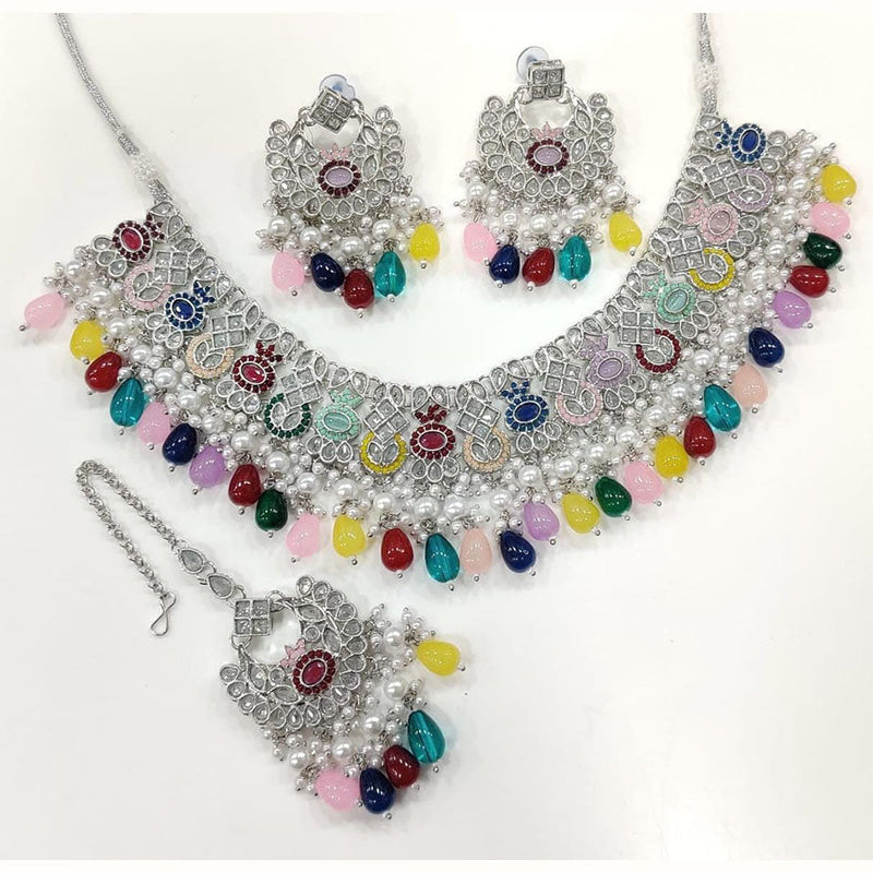 Kavita Art Silver Plated Crystal Stone Necklace Set (1 Set OnLy)