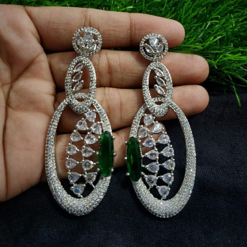 Kavita Art Silver Plated American Diamond Dangler Earrings