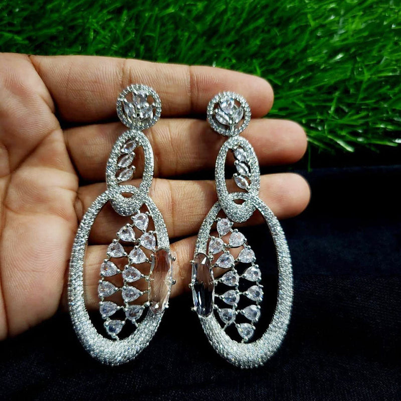 Kavita Art Silver Plated American Diamond Dangler Earrings