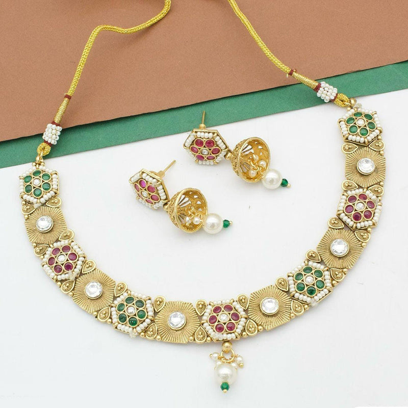 Kavita Art Gold Plated Kundan Stone And Pearls Necklace Set