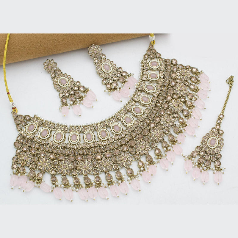 Kavita Art Gold Plated Crystal Stone And Pearls Necklace Set