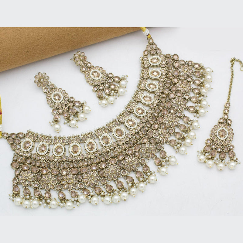 Kavita Art Gold Plated Crystal Stone And Pearls Necklace Set