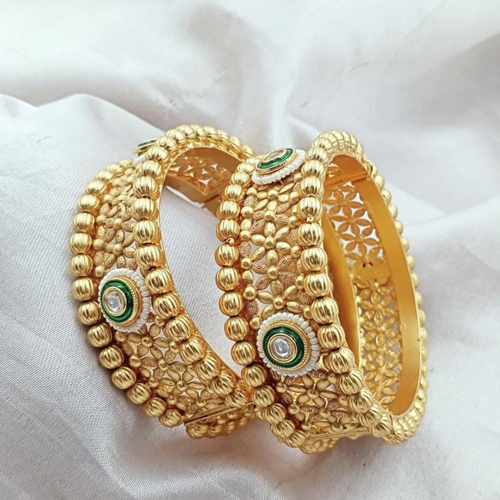 Kavita Art Gold Plated Austrian Stone And Pearls Openable Bangles Set