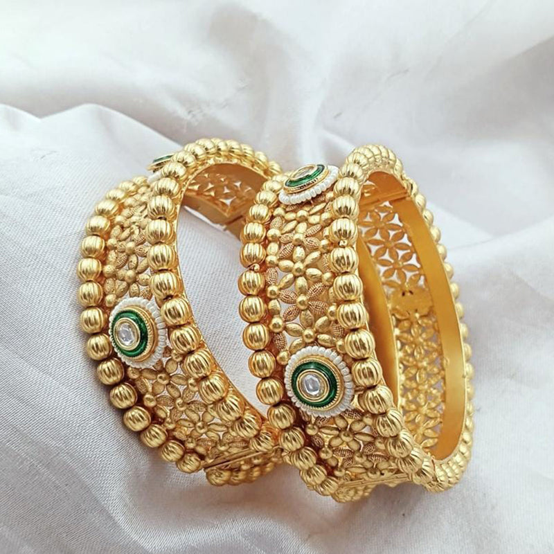 Kavita Art Gold Plated Austrian Stone And Pearls Openable Bangles Set