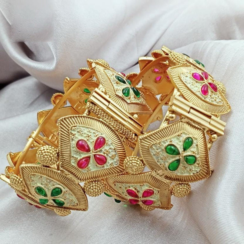 Kavita Art Gold Plated Kundan Stone And Meenakari Openable Bangles Set