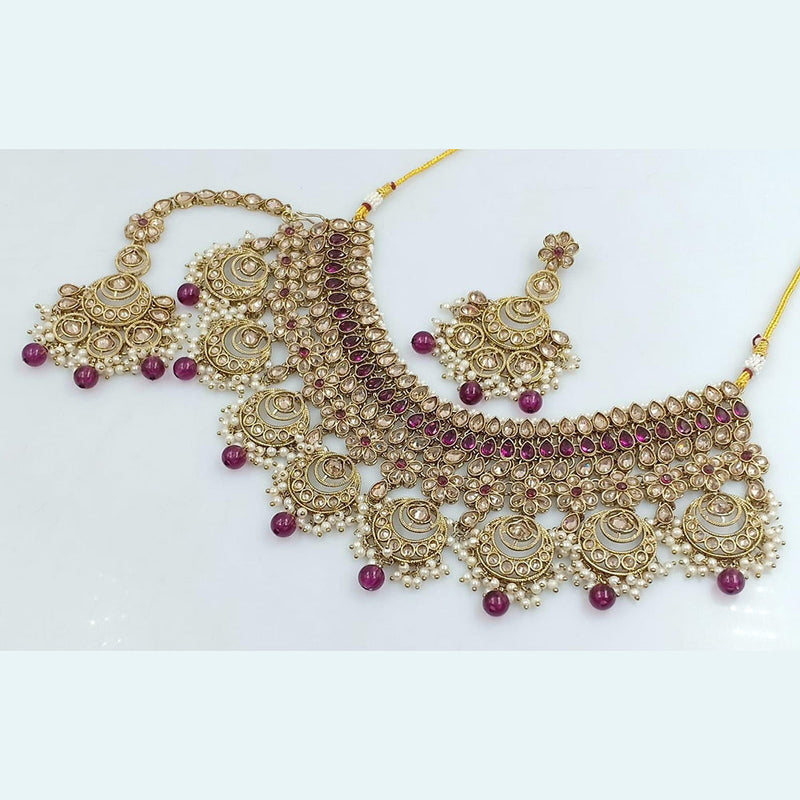 Kavita Art Gold Plated Crystal Stone And Pearls Necklace Set